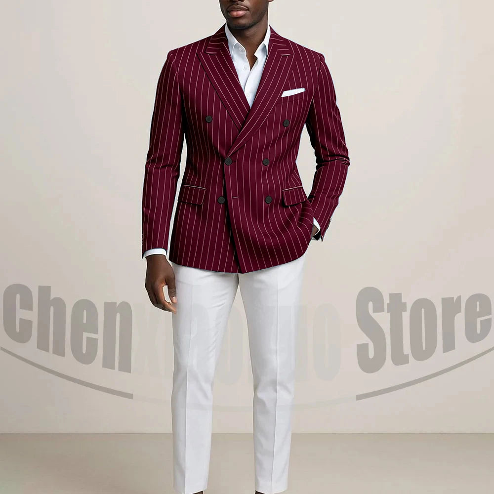 Costume Double boutonnage pour hommes avec fines rayures, tenues formelles sur mesure pour affaires, décontractées, fête, Chic, costume 2 pièces