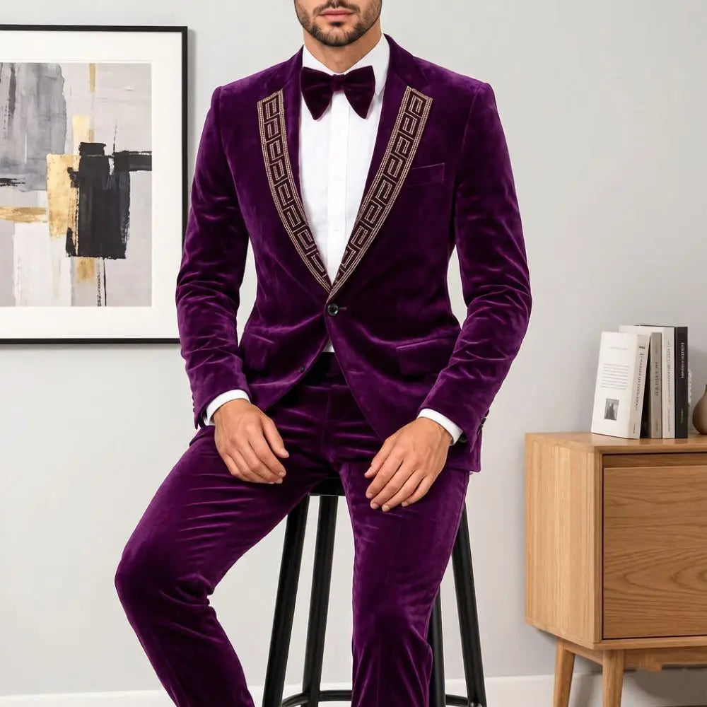 Smoking Homme Velours Perlé 2 Pièces – CLEVI Paris