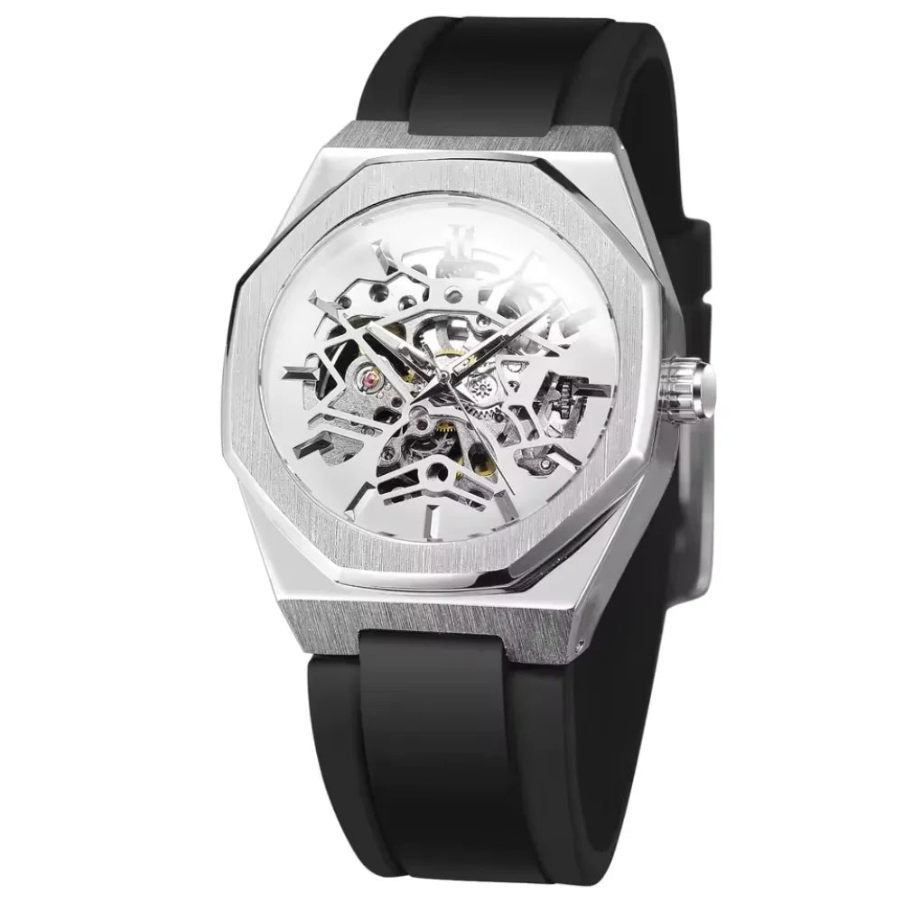 BLUO Montre Homme Automatique Squelette Octogone Acier Silicone 30M – CLEVI Paris