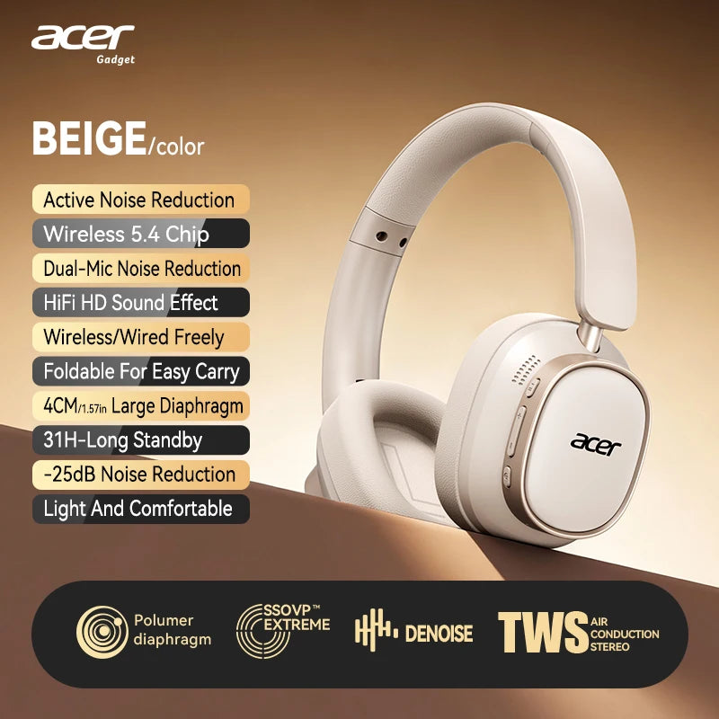 Casque Gaming Acer OHR633 Bluetooth ANC HiFi Pliable – CLEVI Paris