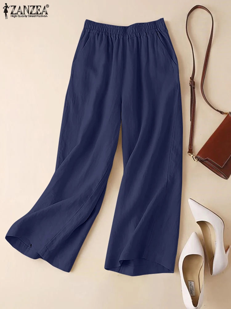 Pantalon Palazzo Femme Coton Taille Élastique Jambe Large Casual Bohème Toutes Saisons – CLEVI Paris