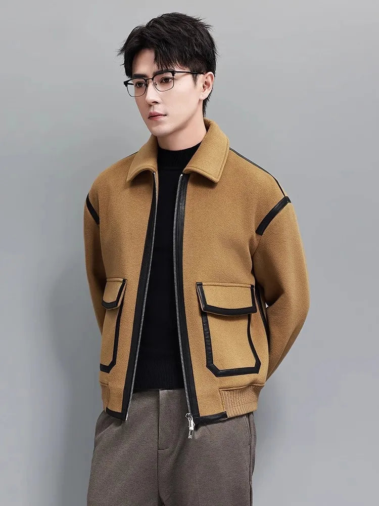 Blouson homme en laine à détails contrastés – CLEVI Paris