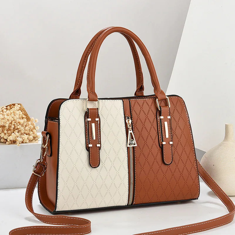 Sacoche Femme Effet Croco Bicolore Grande Capacité Épaule Bandoulière Bureau – CLEVI Paris