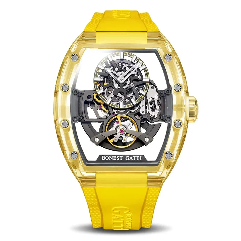 Montre Homme BONEST GATTI BG-9960 – Squelette Automatique, Verre Saphir, Bracelet Caoutchouc