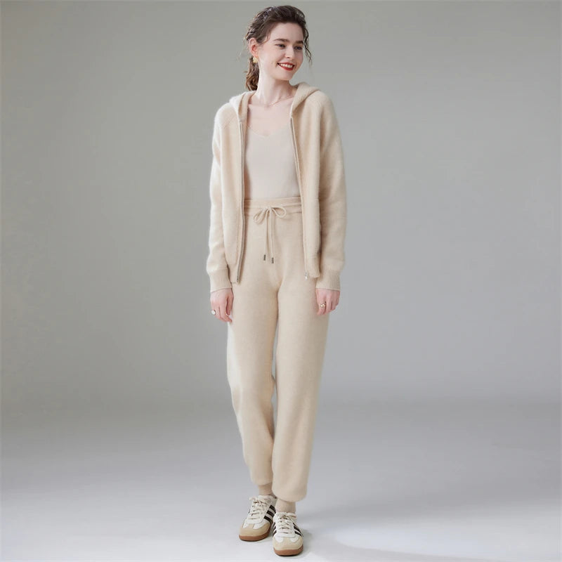 Ensemble cachemire femme à capuche et pantalon – CLEVI Paris