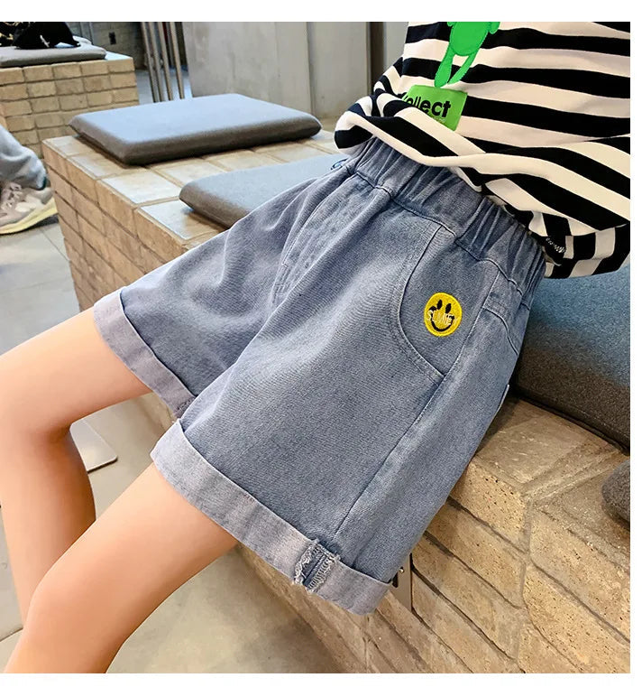 Short fille en jean à taille élastique – CLEVI Paris