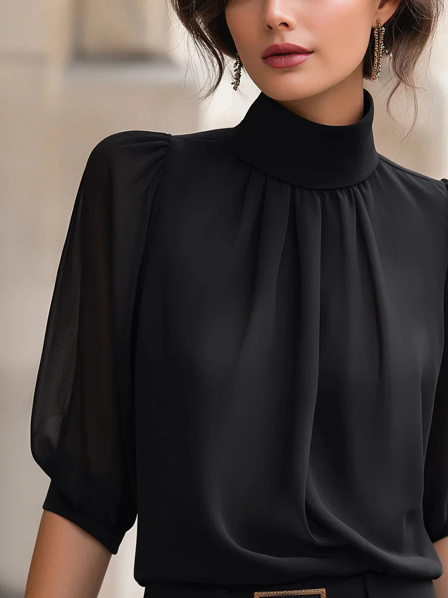 Chemisier col montant plissé femme – CLEVI Paris