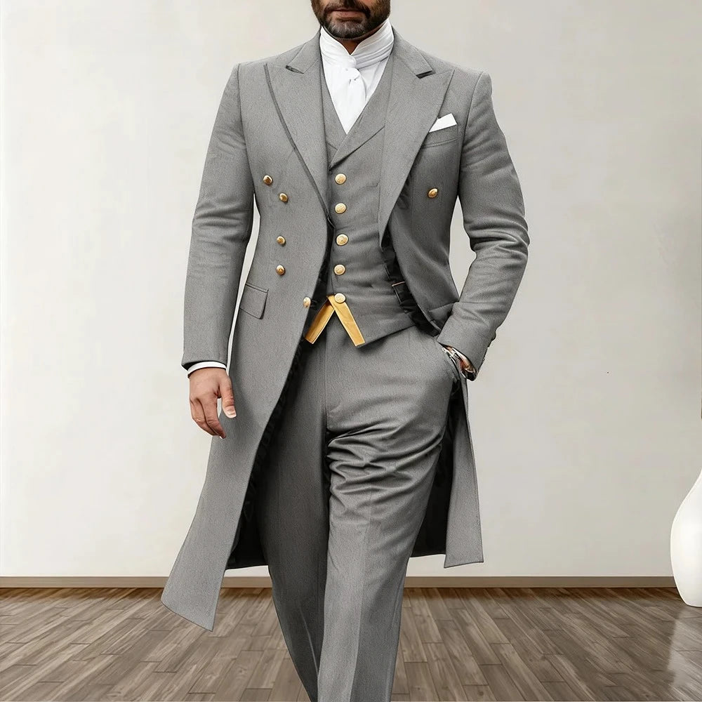 Costume Homme 3 Pièces Tuxedo Satin Blazer Long Gilet Pantalon 8 Coloris XS-5XL – CLEVI Paris