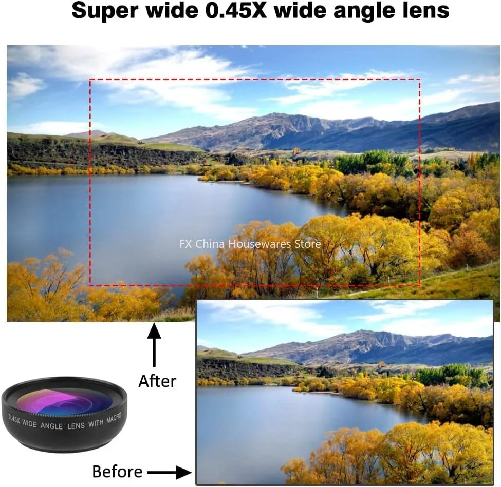 Kit Objectif 2-en-1 Smartphone – Grand Angle 0.45x + Macro HD, Clip Universel iPhone & Android