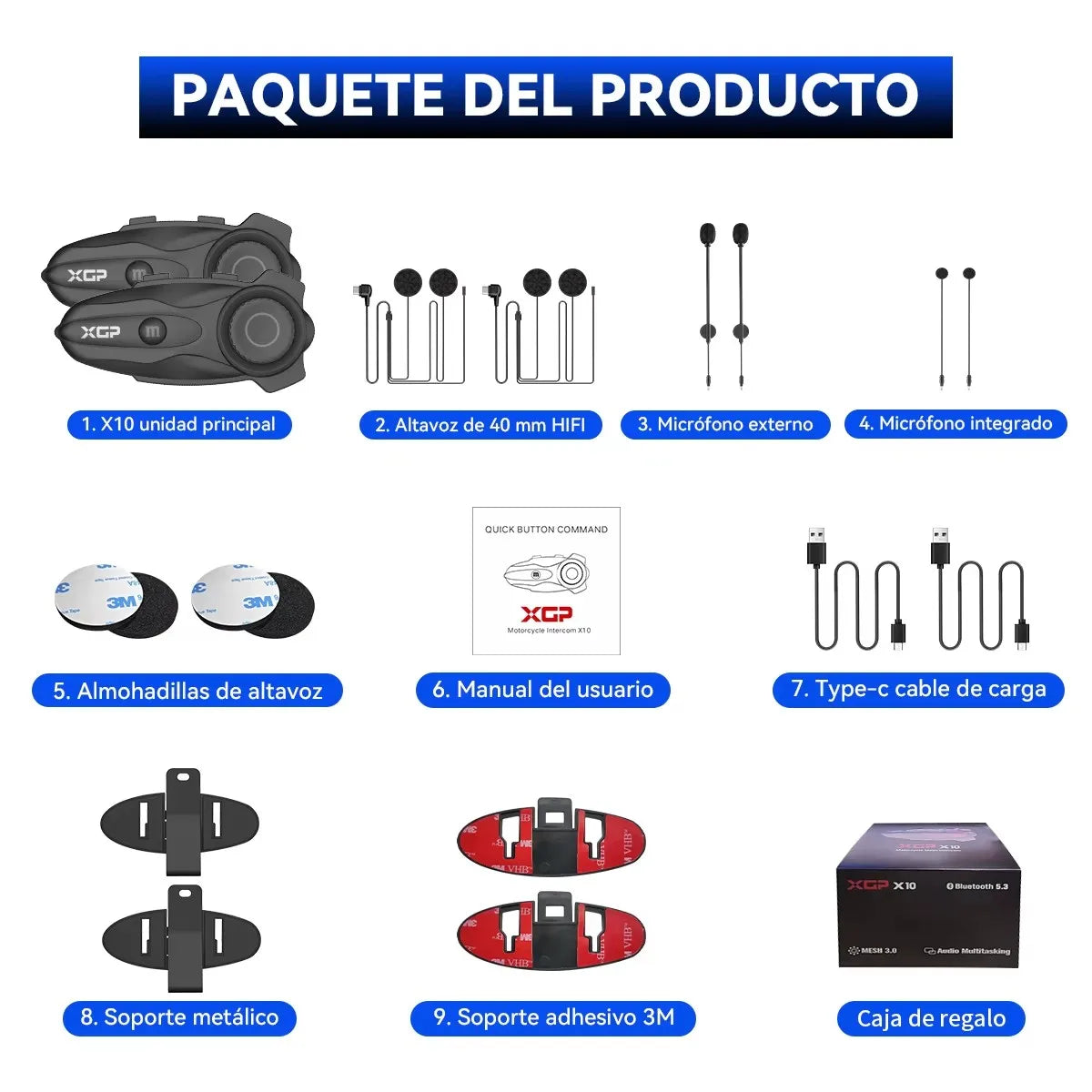 Intercom Moto XGP X10 Bluetooth 5.3 IP67 10 Riders – CLEVI Paris