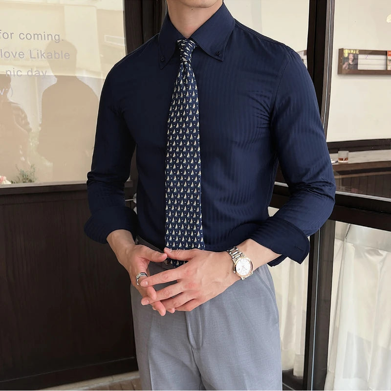 Chemise homme rayée, col rabattu – CLEVI Paris