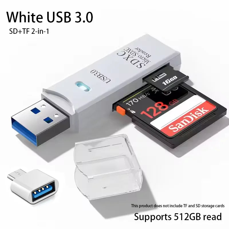 Lecteur de Carte Mémoire 2-en-1 USB 3.0 & Type-C – TF/SD Haute Vitesse, Compact & Certifié CE/RoHS – CLEVI Paris