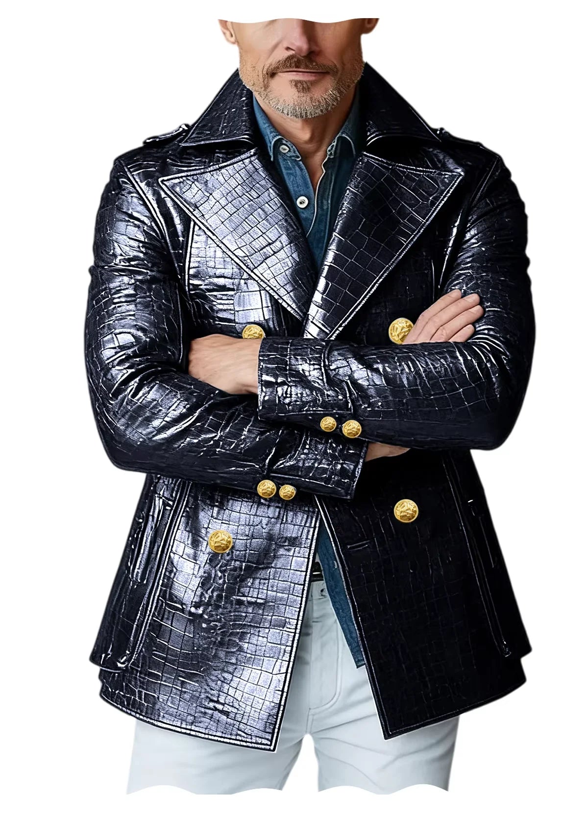 Manteau Peacoat Homme Similicuir Crocodile – CLEVI Paris