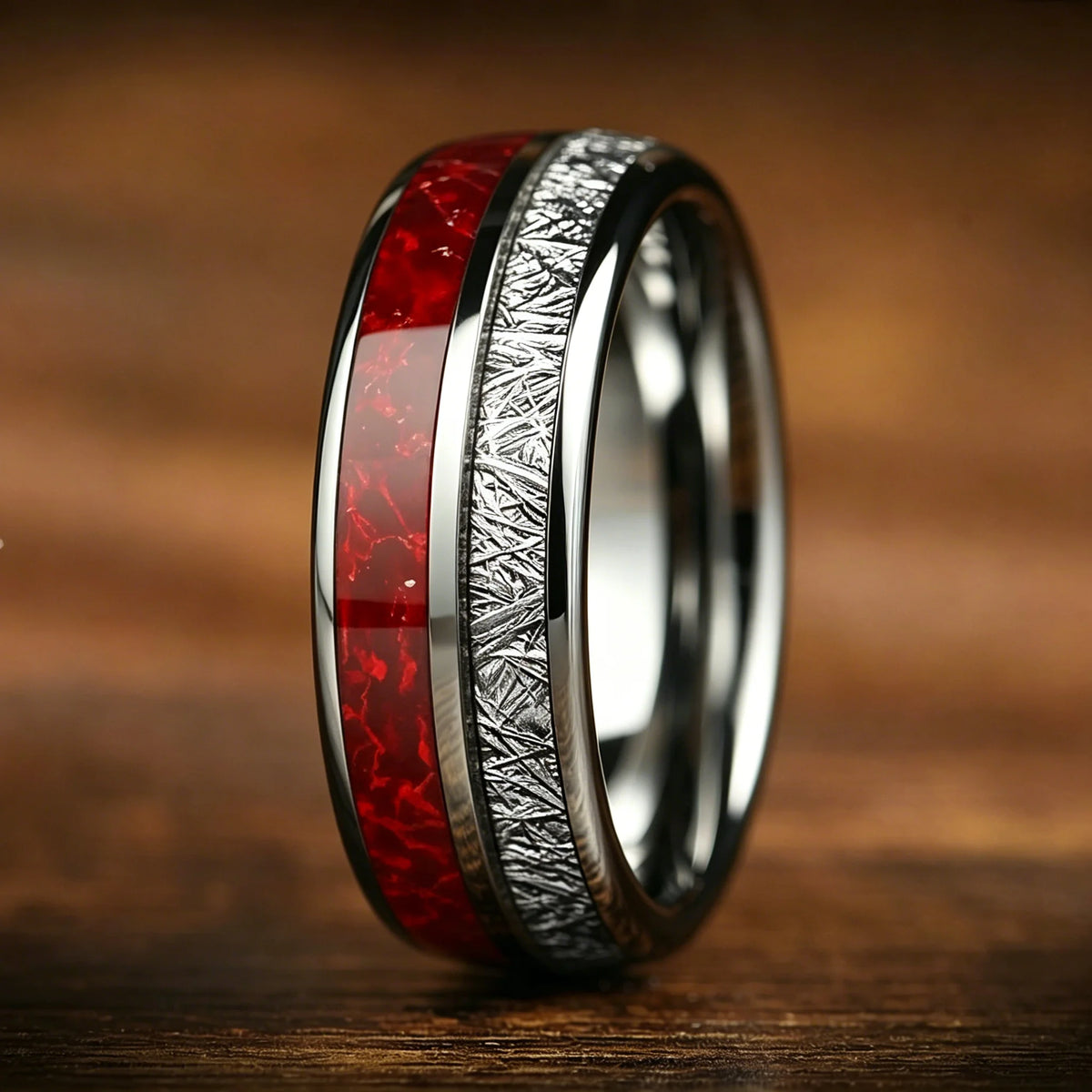 Bague Unisexe Opale Rouge et Météorite – CLEVI Paris
