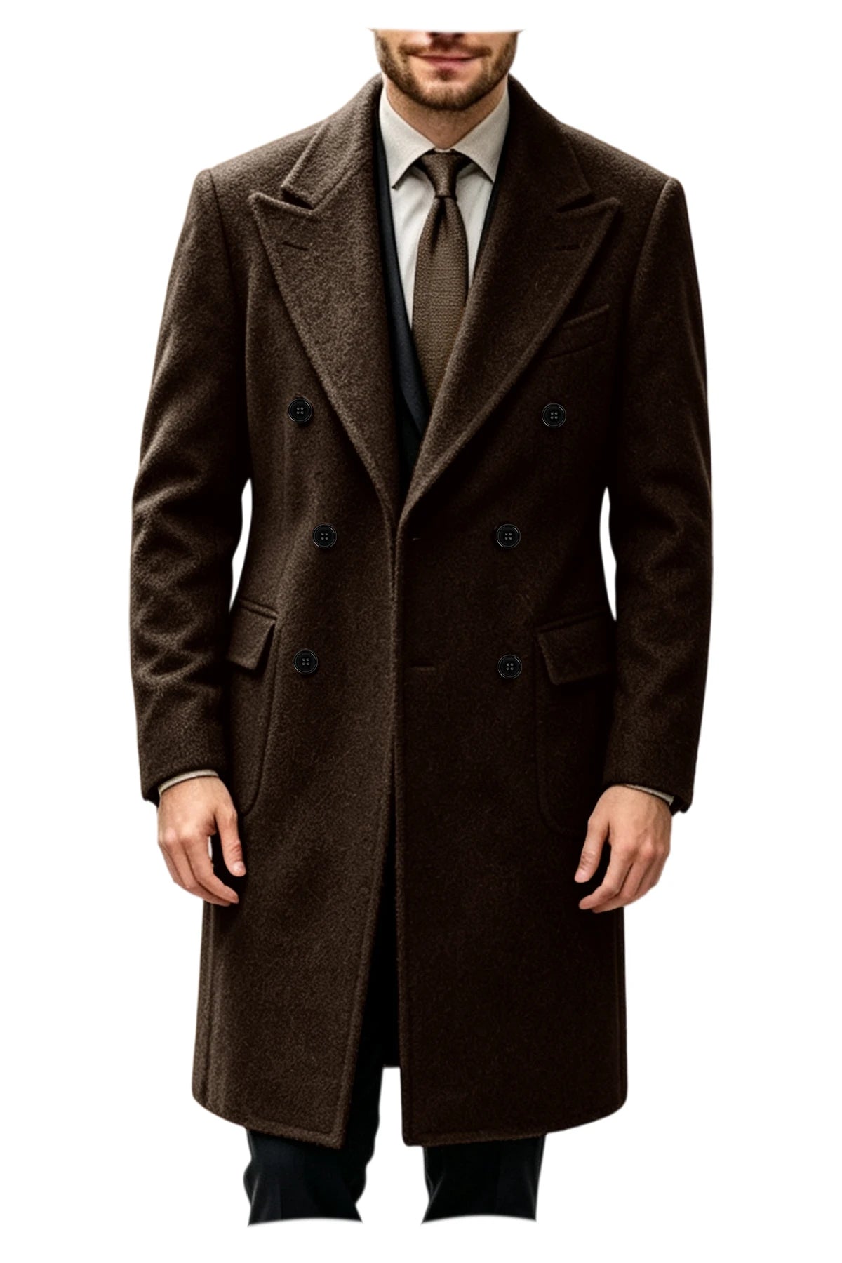 Manteau homme long croisé en laine mélangée – CLEVI Paris
