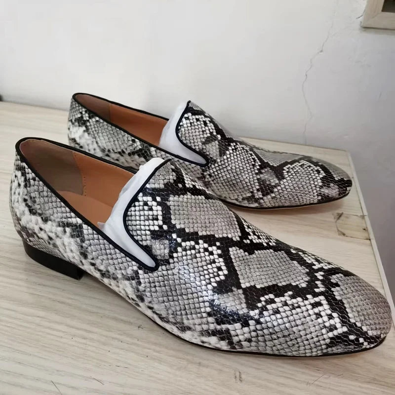Mocassins Cuir Serpent Homme Gris Slip-On – CLEVI Paris