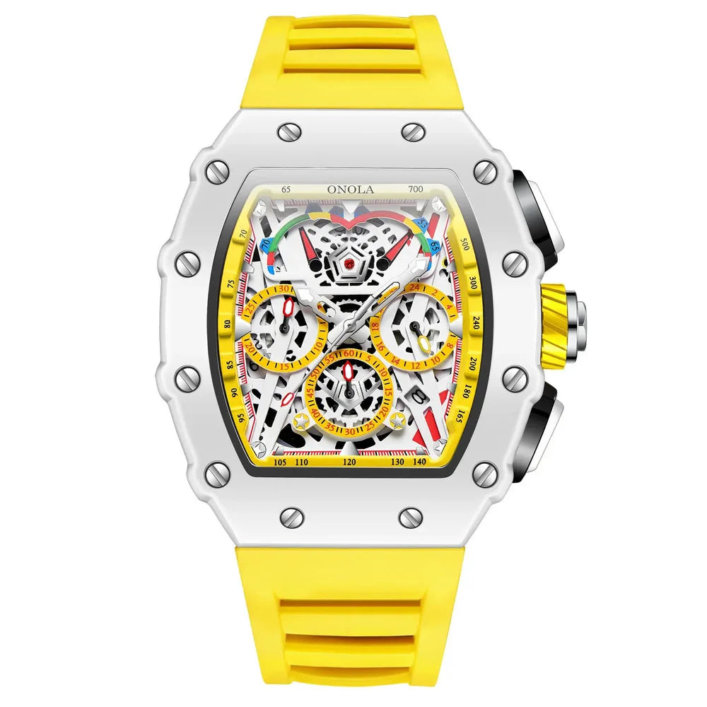 Montre Quartz Chronographe Tonneau ONOLA Homme Silicone – CLEVI Paris