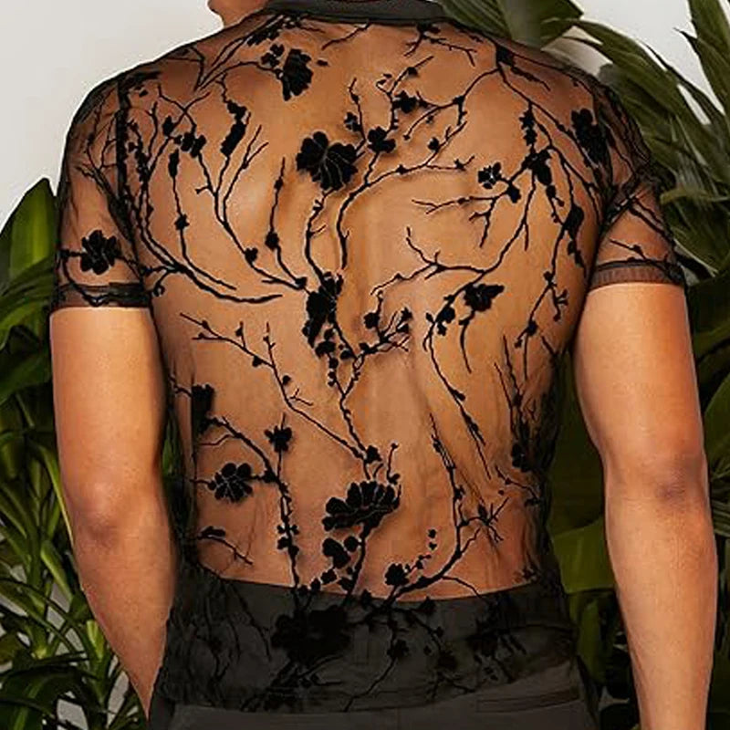 T-Shirt Homme Maille Tricotée Motif Floral Col Rond Manches Courtes – CLEVI Paris