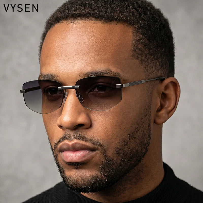 Lunettes de Soleil Carrées Rimless Polygone Métal Or Vintage UV400 Homme – CLEVI Paris