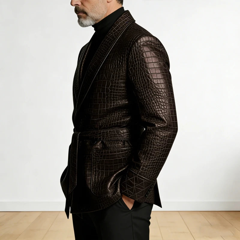 Blazer homme ceinturé à motif crocodile – CLEVI Paris