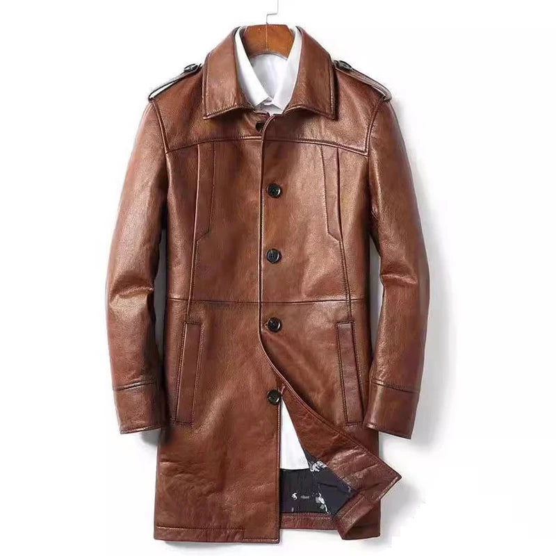 Manteau homme en cuir boutonné style rétro – CLEVI Paris