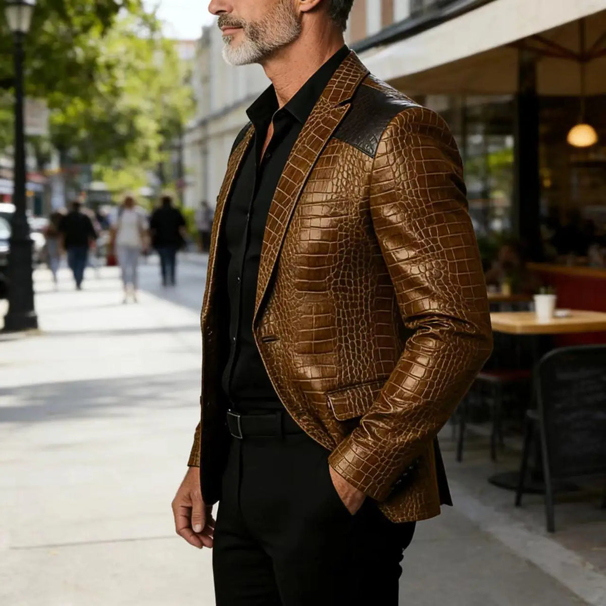 Veste homme en cuir PU crocodile patchwork – CLEVI Paris