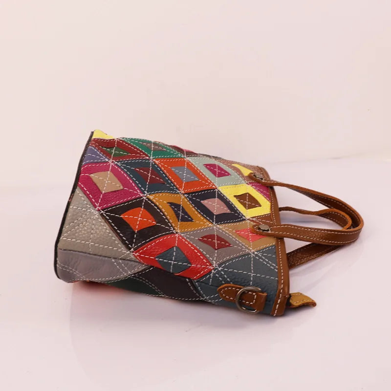 Sac Seau Cuir Vache Pleine Fleur Patchwork Coloré Femme Aisselle – CLEVI Paris