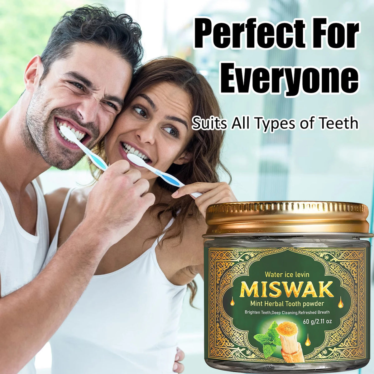 Poudre dentifrice à la menthe Miswak – CLEVI Paris