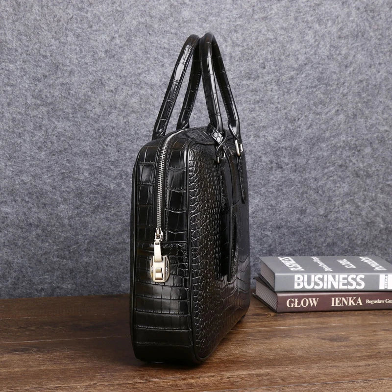 Serviette Cuir Motif Croco Noir Homme – CLEVI Paris