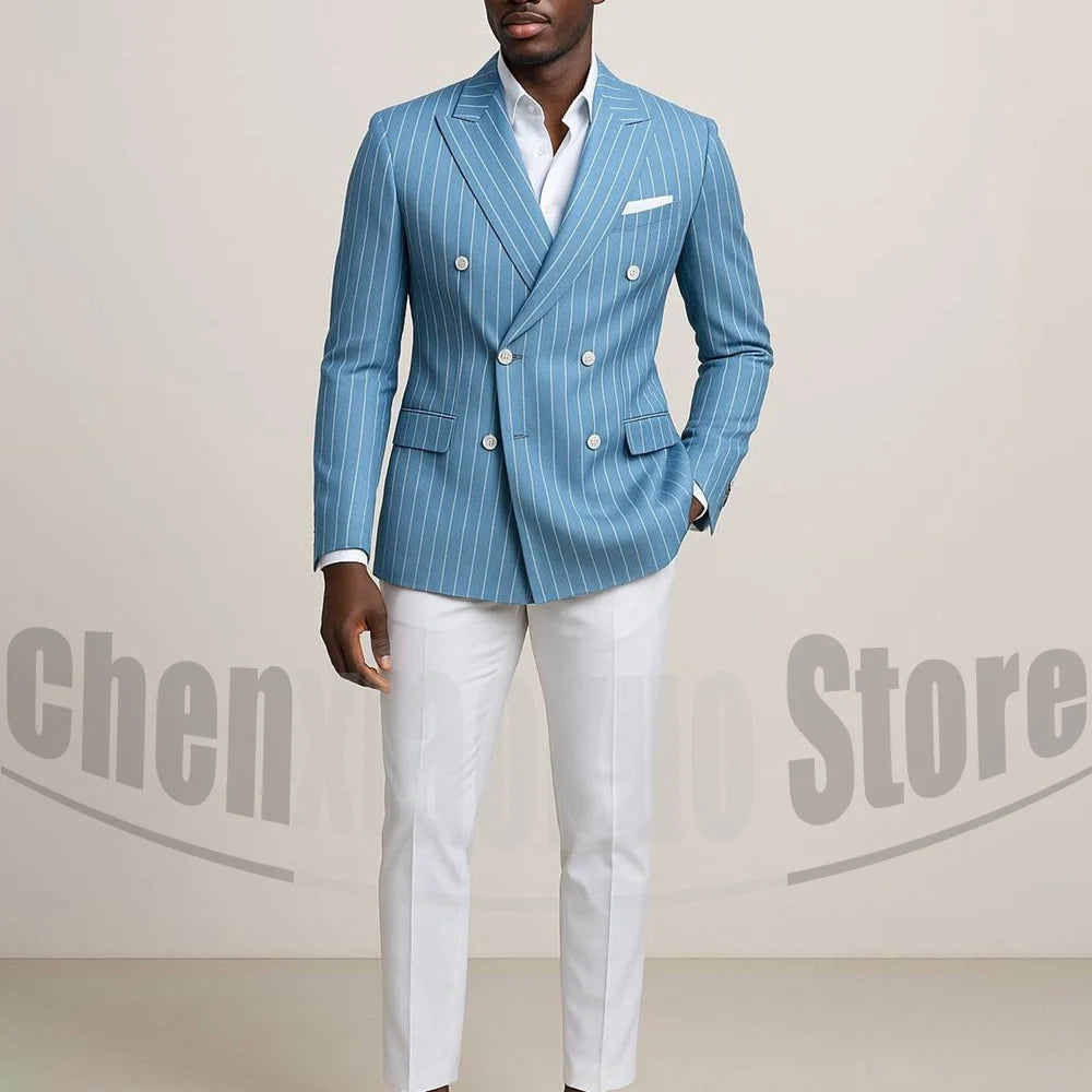 Costume Double boutonnage pour hommes avec fines rayures, tenues formelles sur mesure pour affaires, décontractées, fête, Chic, costume 2 pièces