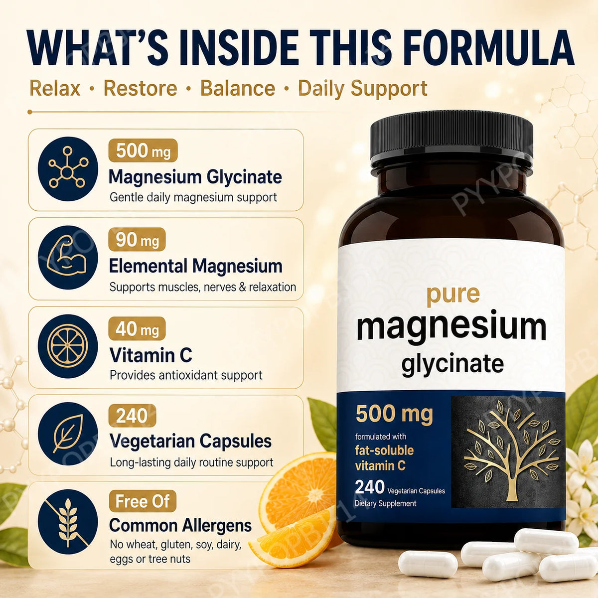 Glycinate de magnésium et vitamine C – CLEVI Paris