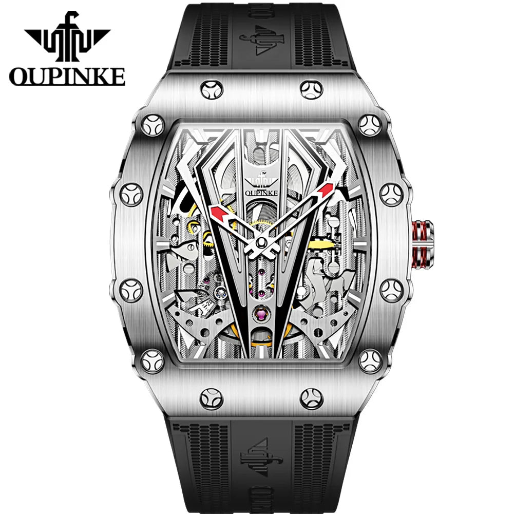 Montre Homme Automatique Squelette Tonneau Silicone Oupinke 3179 – CLEVI Paris