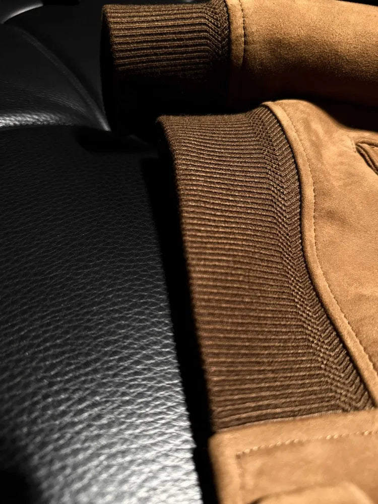 Veste homme en cuir marron clair à col montant – CLEVI Paris