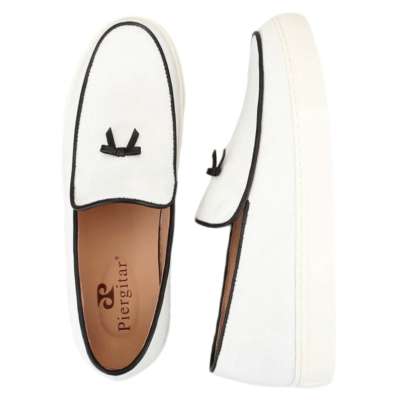 Loafers Slip-On Toile Ivoire Semelle Rehaussante Homme – CLEVI Paris