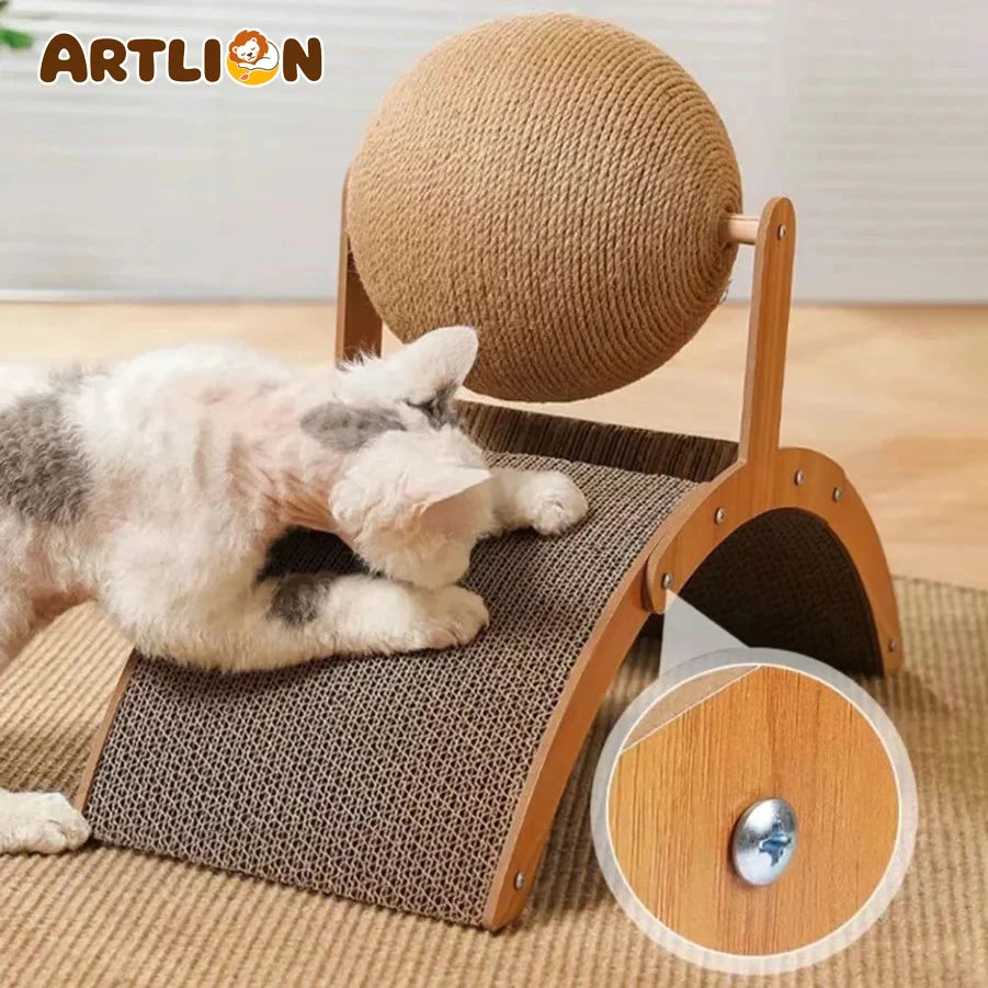 Griffoir chat avec boule en sisal et bois – CLEVI Paris