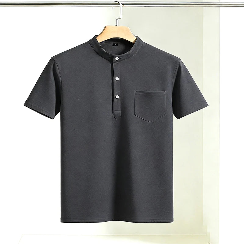T-Shirt Col Tunisien Homme Manches Courtes Poche Poitrine – CLEVI Paris