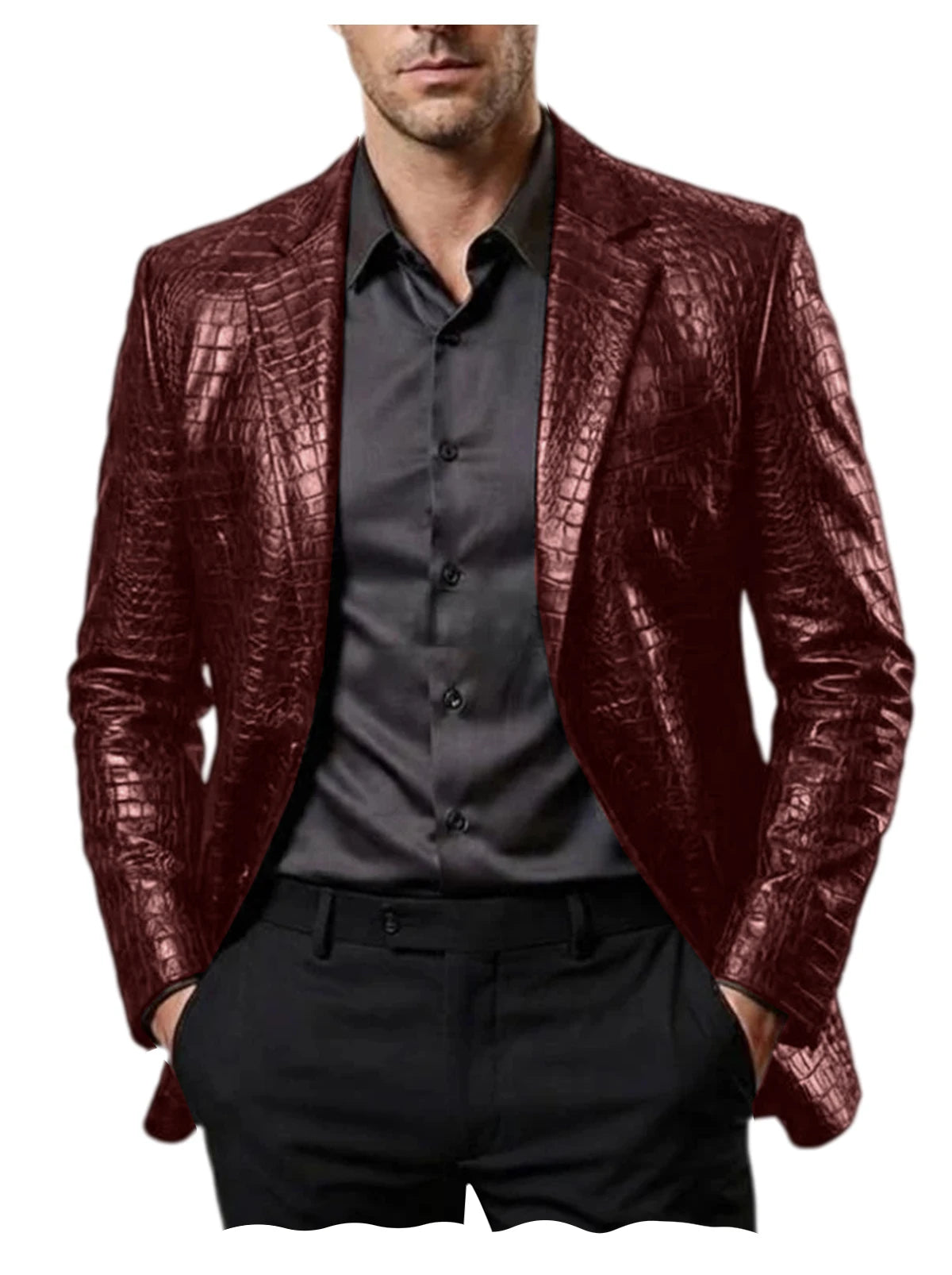 Blazer homme en simili cuir motif crocodile – CLEVI Paris