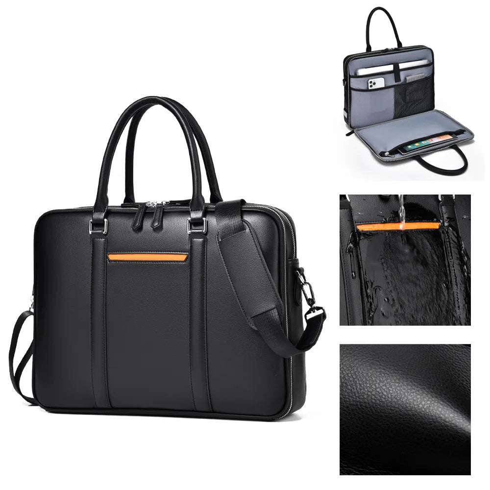 Serviette Homme Cuir Vache Luxe Business Laptop 14" 39x7x29cm – CLEVI Paris