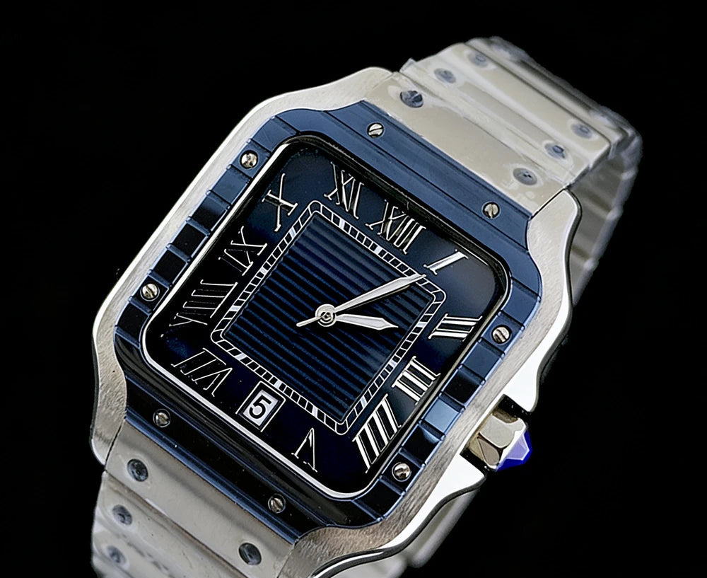 Montre Homme Automatique NH35 Carrée Acier 316L Bracelet Acier Chiffres Romains 30M – CLEVI Paris