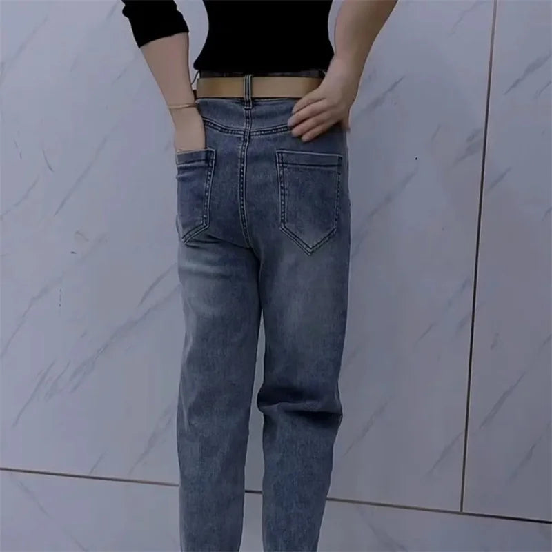 Jean Harem Femme Brodé Loose Denim Casual All-Match Automne Hiver – CLEVI Paris