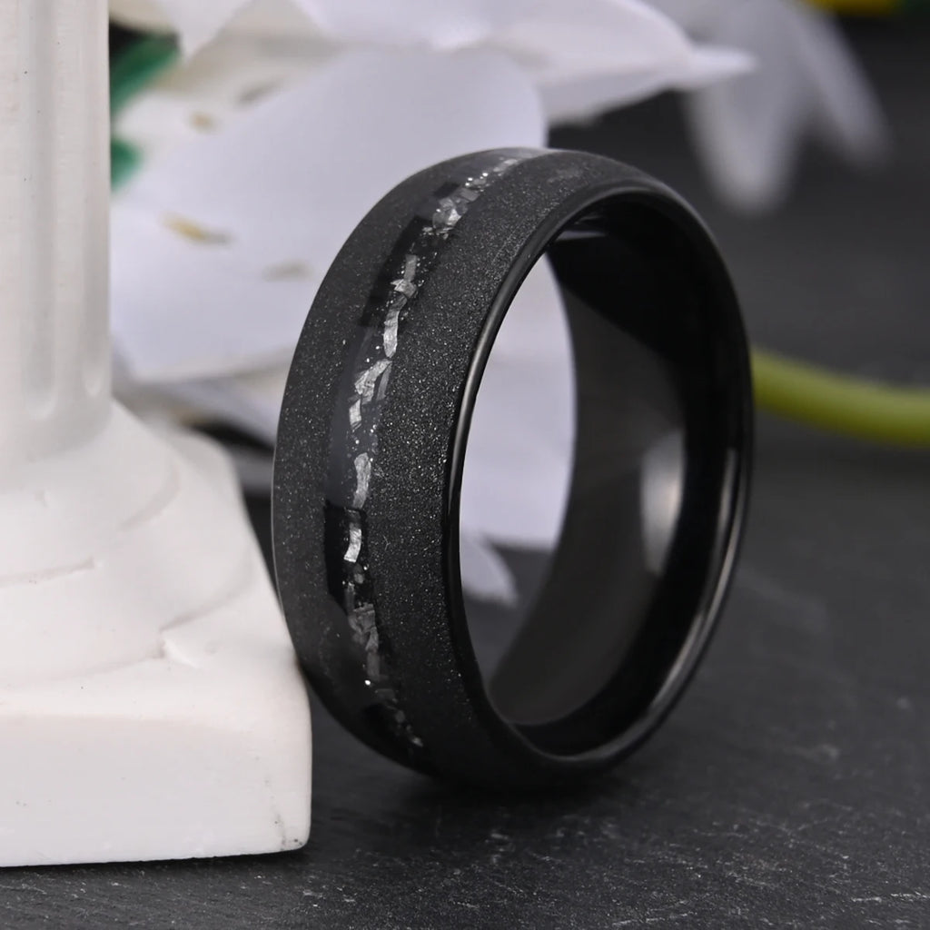 Bague Unisexe Tungstène, Incrustation Météorite 8 mm – CLEVI Paris