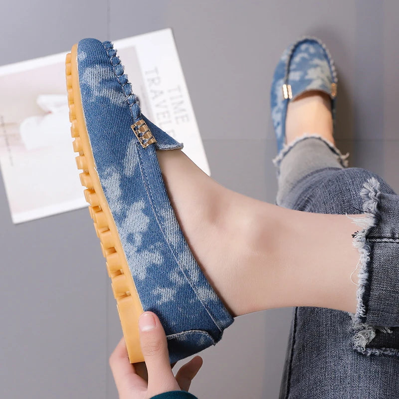 Ballerines Femme Toile Slip-On Bout Rond Casual Bleu – CLEVI Paris