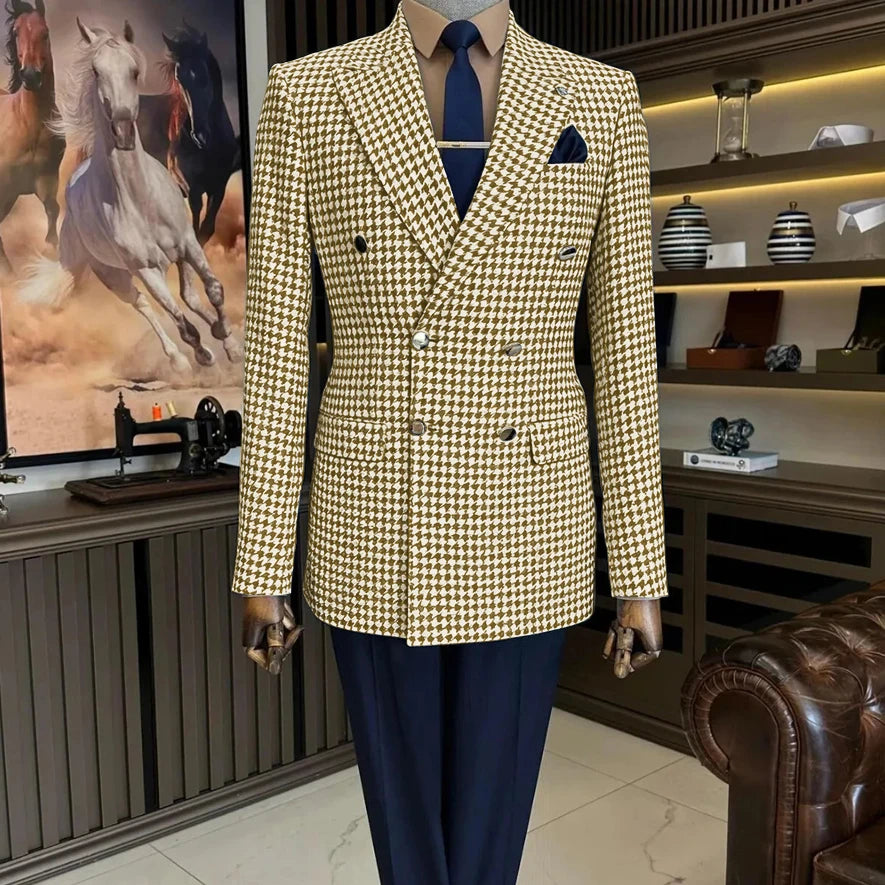Veste blazer homme à carreaux double boutonnage – CLEVI Paris