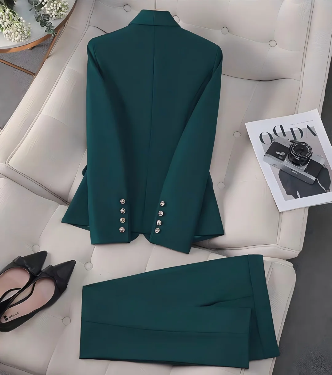 Tailleur pantalon vert émeraude – CLEVI Paris