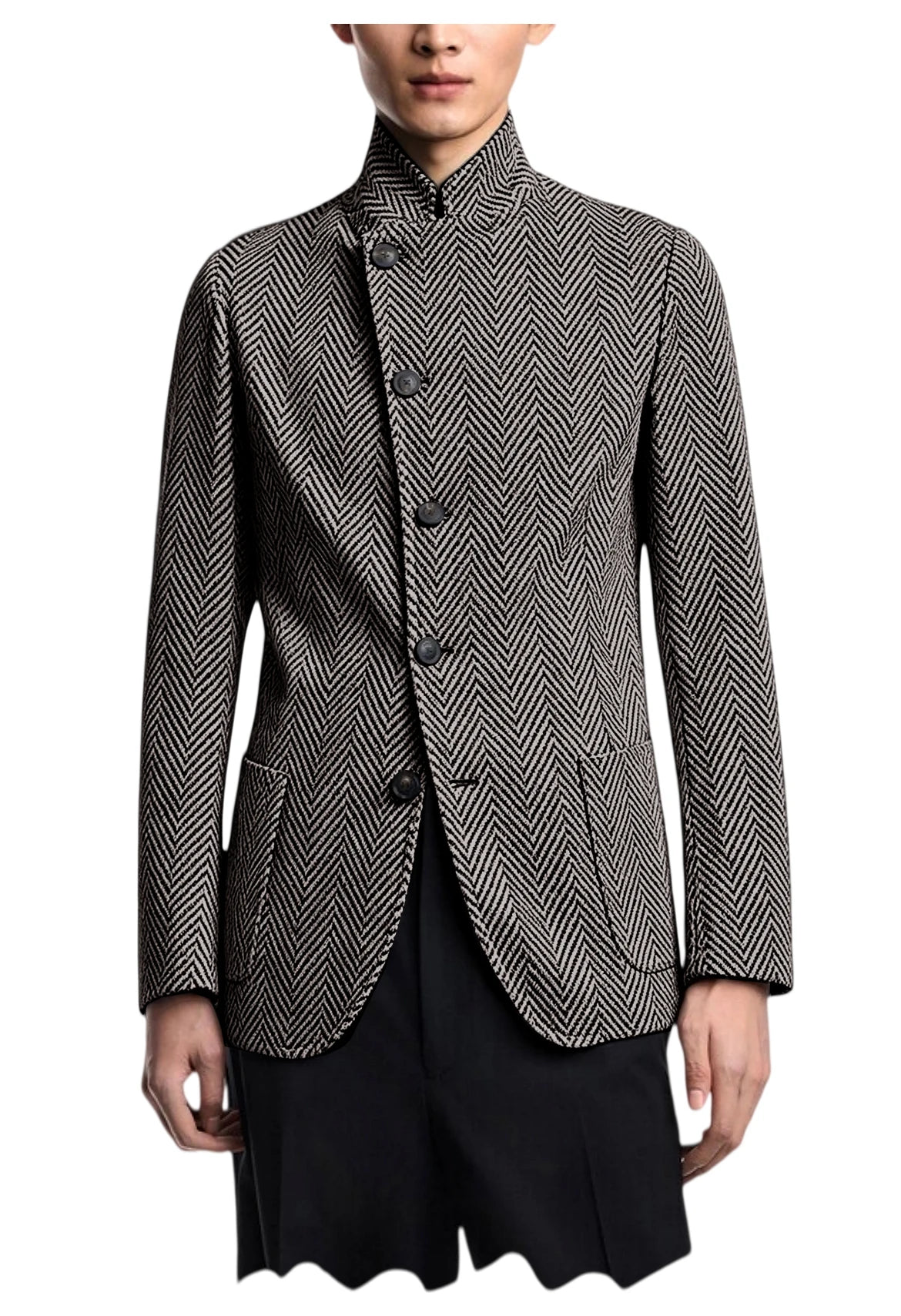 Blazer homme à chevrons, col montant, coupe ajustée – CLEVI Paris