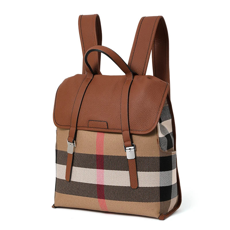 Sac À Dos Toile Carreaux Cuir Véritable Bretelles Réglables – CLEVI Paris