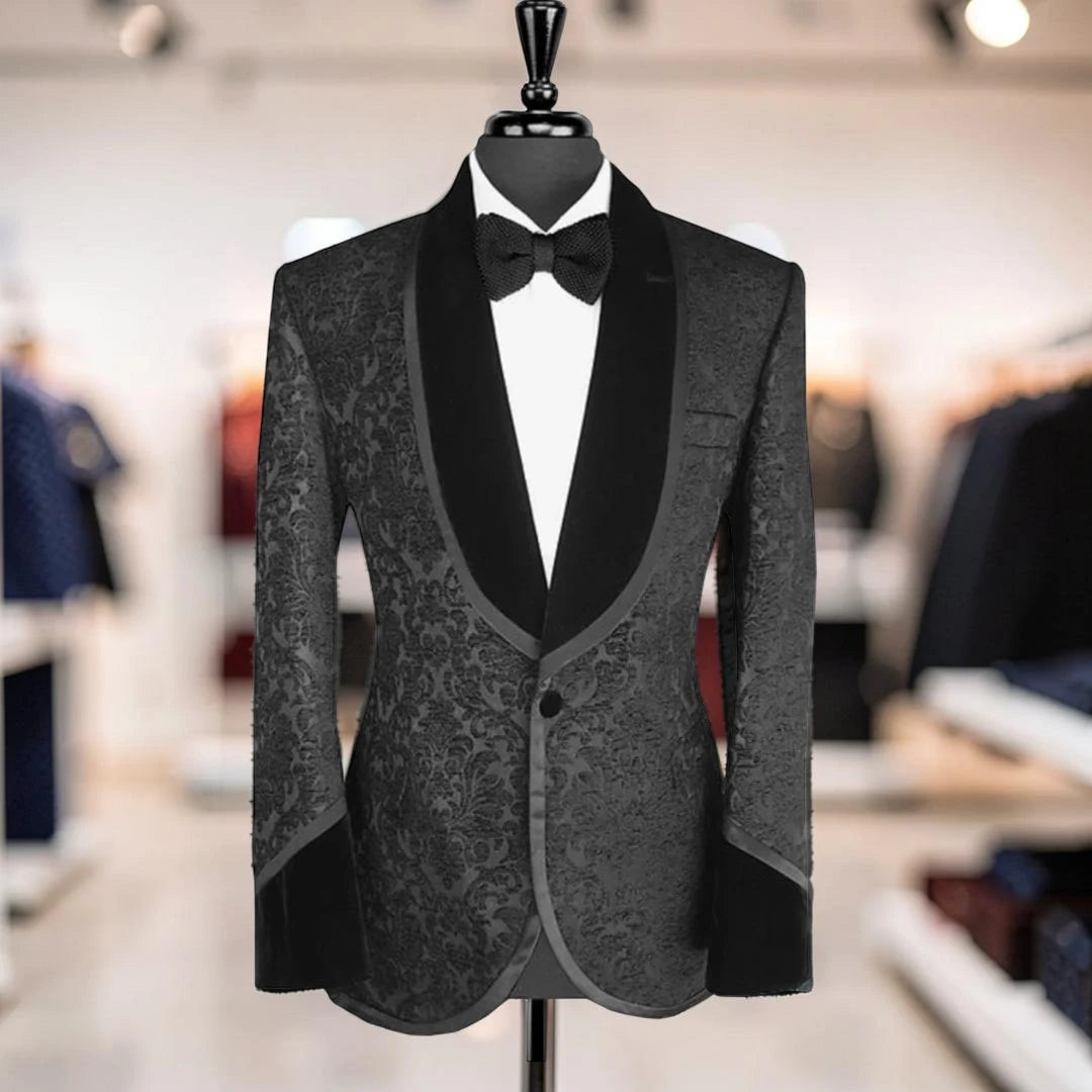 Veste Costume Homme Jacquard Noire – CLEVI Paris