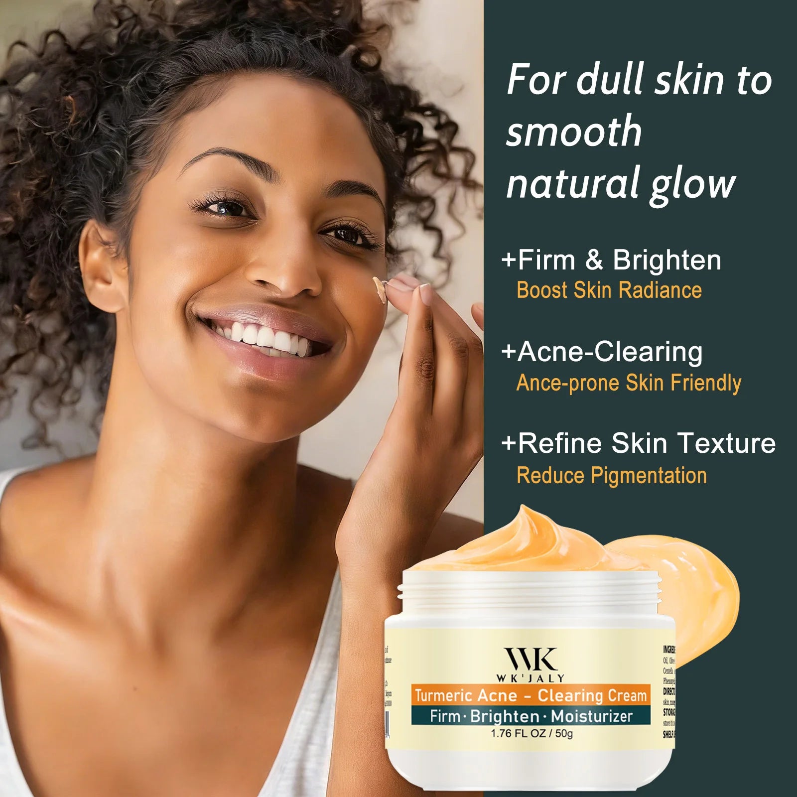 Crème Visage Curcuma Anti-Acné WK'JALY – Éclaircissante, Niacinamide & Aloé Vera 50ml – CLEVI Paris