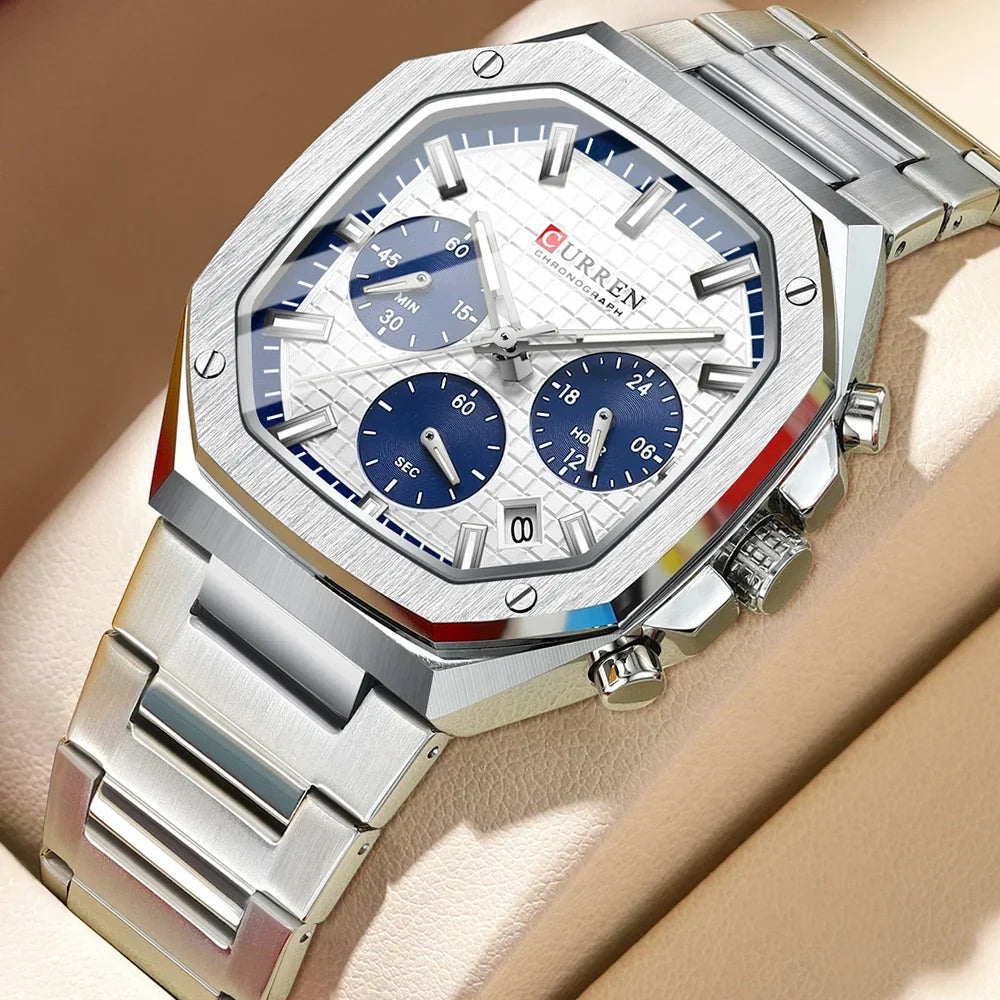 CURREN Montre Quartz Homme Sport Carrée Acier Étanche Chronographe – CLEVI Paris
