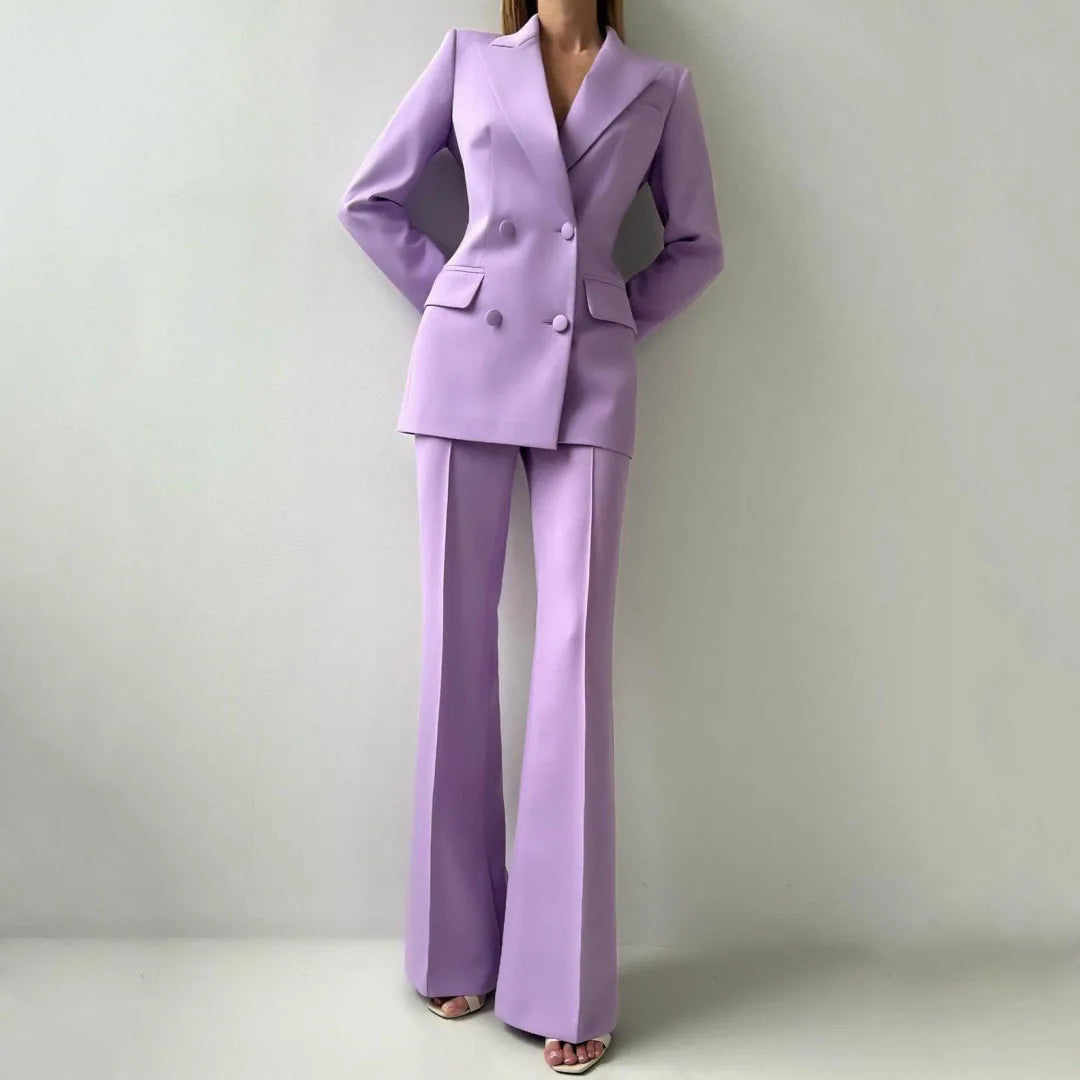 Tailleur Pantalon Femme 2 Pièces Double Boutonnage Blazer & Pantalon 6 Coloris – CLEVI Paris